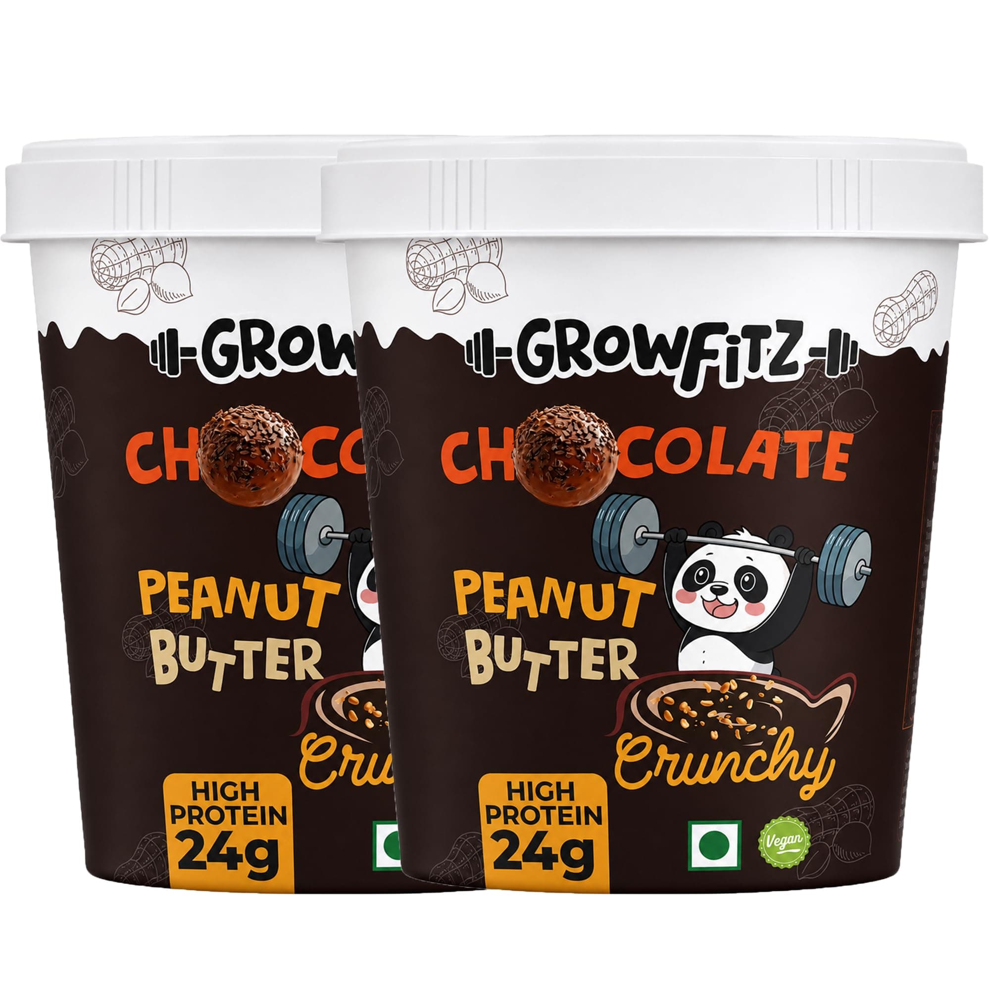 Growfitz CHOCO LAVA Peanut Butter | Indulgent Chocolate Taste | 24 g High Protein | Crunchy Peanut Butter Spread | No Palm Oil | No Added Sugar | Protein Rich, 800g - Pack of 2