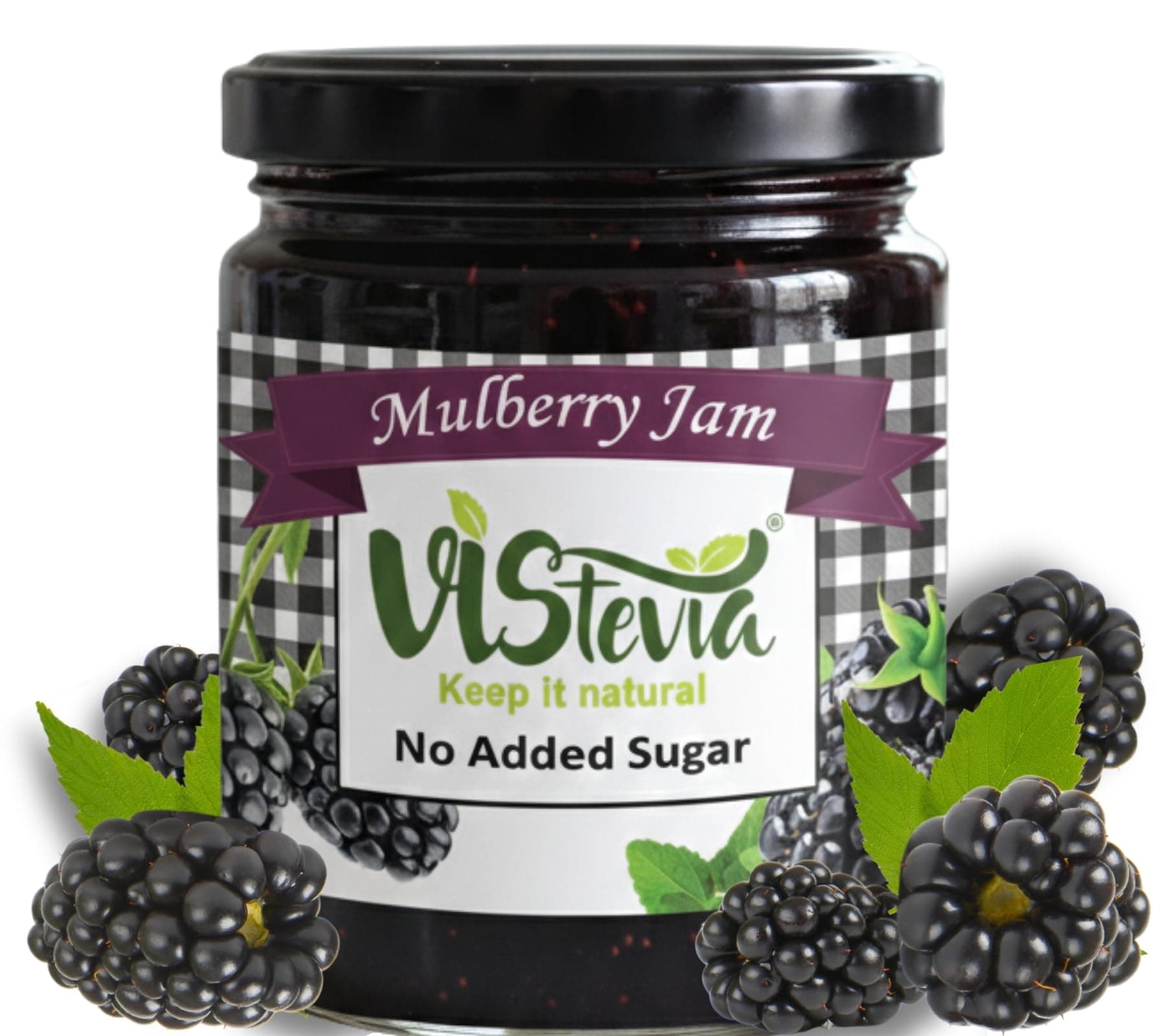 VIStevia Sugar Free Mulberry Jam (220 gm) | | Diabetic & Keto Friendly | Sweetened with Stevia and Erythritol | 100% natural | More than 60% whole berries | Tastes delicious…