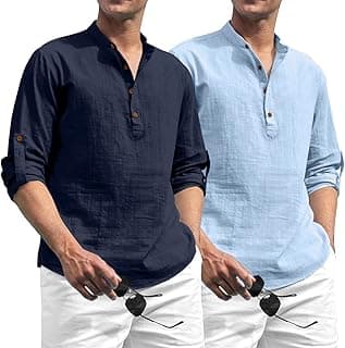 Zombom Combo of Men's Solid Cotton Polyester Blend Full Sleeve Straight Kurta Shirt (Pack of 2)