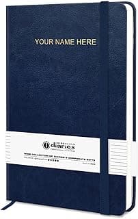 Jhingalala Blue PU Leather Customised Name Printed Notebook Diary with Elastic Lock For Office and Personal Daily Planner I A5 Personalised Journal Diary I 21x14 Cm I Undated 192 Ruled Pages