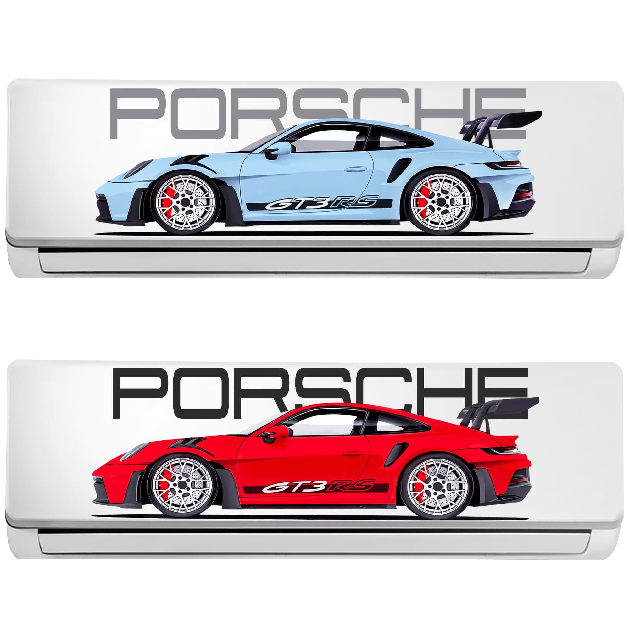 GLUN® Red & Blue Pack of 2 Sports Car AC Front Panel Sticker 54x16cm, Self Adhesive Split Air Conditioner Decorative Decal for Indoor AC Unit Cover Styling