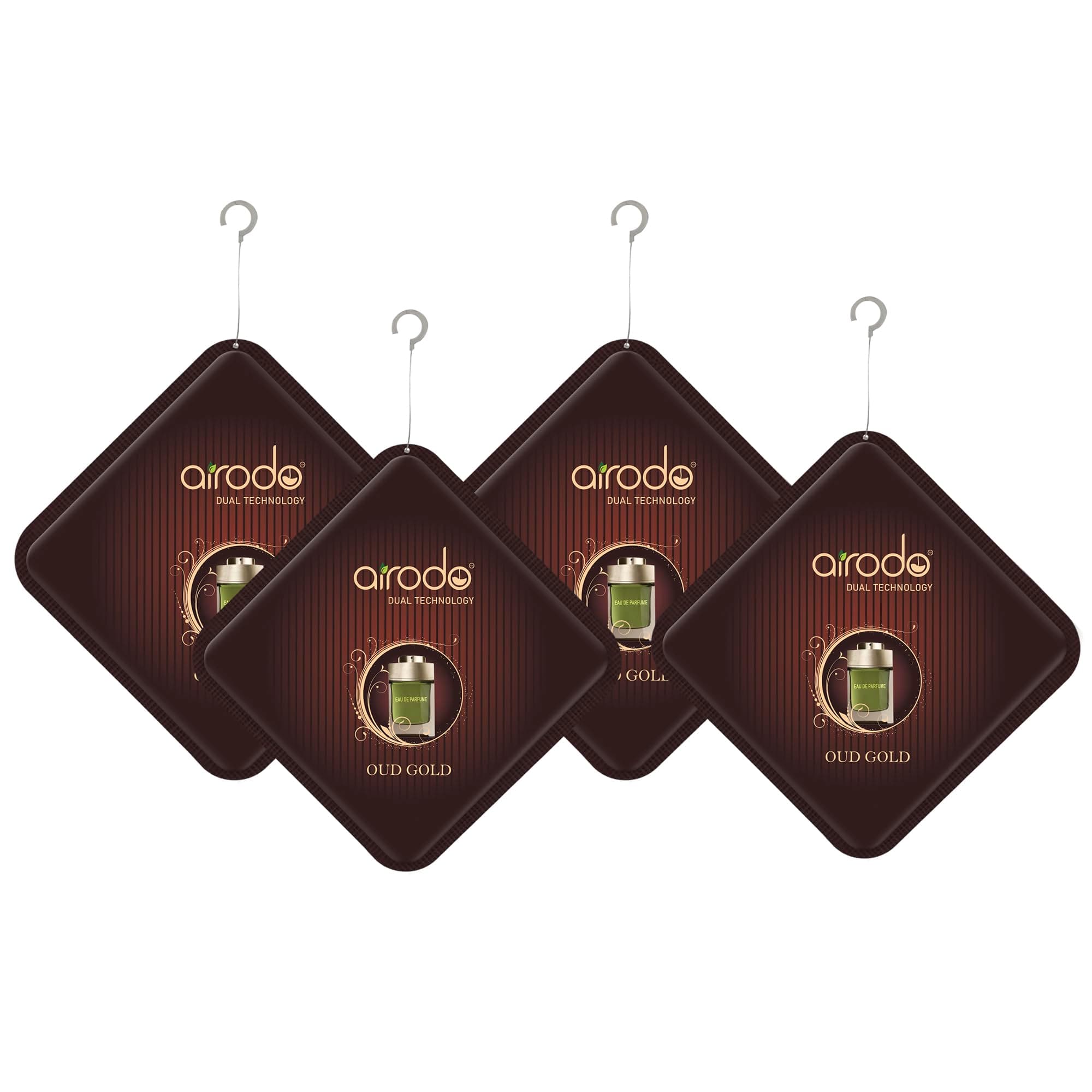 Airodo Oud Gold Luxury Gel Air Freshener with Dual Technology For Living Room, Office, Car, Bathroom | Lasts up to 30 days | Easy to Use, Non-Spill & Long-Lasting| 10g (Pack of 4)