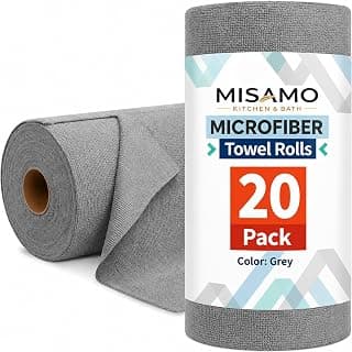Misamo Enterprise Microfiber Cleaning Cloth Roll, 25x25 cm, Reusable Tear-Away Towels, 20 Pack (Grey, Pack of 1)