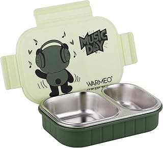 WARMEO Goofy Insulated Lunch Box with Two Compartment BPA Free, Kids Lunch Box,Food Grade Ideal for School, Picnic, Office & Outdoor - 500ml Green, Stainless Steel