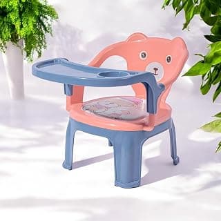 Skylofts Pink Plastic Baby Chair with Cushioned Seat & High Backrest Feeding Chair for Baby with Removable Tray Chair for Kids (6months -4 Years)