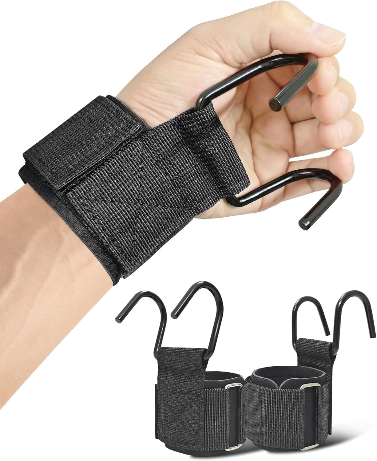 FitDA Weight Lifting Hooks (Pair), Lifting Wrist Straps For Deadlifts, Pull Ups & Shrugs, 440 Lbs(200 kg) Capacity Wristband with Thick Padding, Heavy Duty Gym Workout Grips Straps for Men and Women | Heavy Duty Steel Weight Lifting Hooks With Thick Padded Wrist Straps, 440 lb (200 kg) Capacity for Deadlifts, Pull Ups