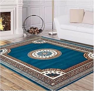 Acrylic 5X7feet Soft Floral Carpets and Rug for Living Rooms Bedroom Kitchen and Hall Home Decor Big Size with Anti Slip Size (60X78 INCH/ 150X198cm S.Blue Color).