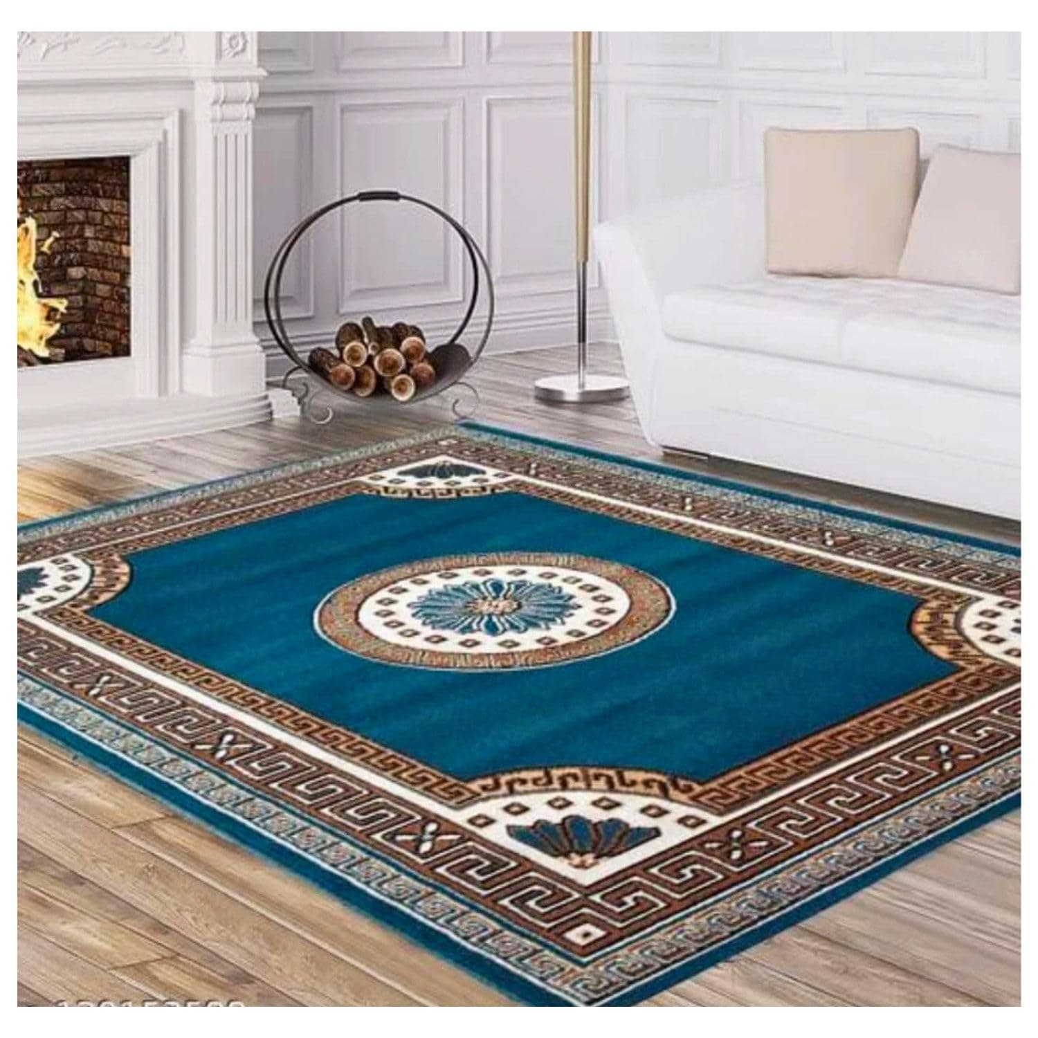 CARPET CAPITAL Acrylic Machine Made Carpets for Living Room 6x8 Feet Rug for Bedroom Kitchen and Hall Home Decor Big Size with Anti Slip 70X92 Inch 178X235cm S.Blue Color