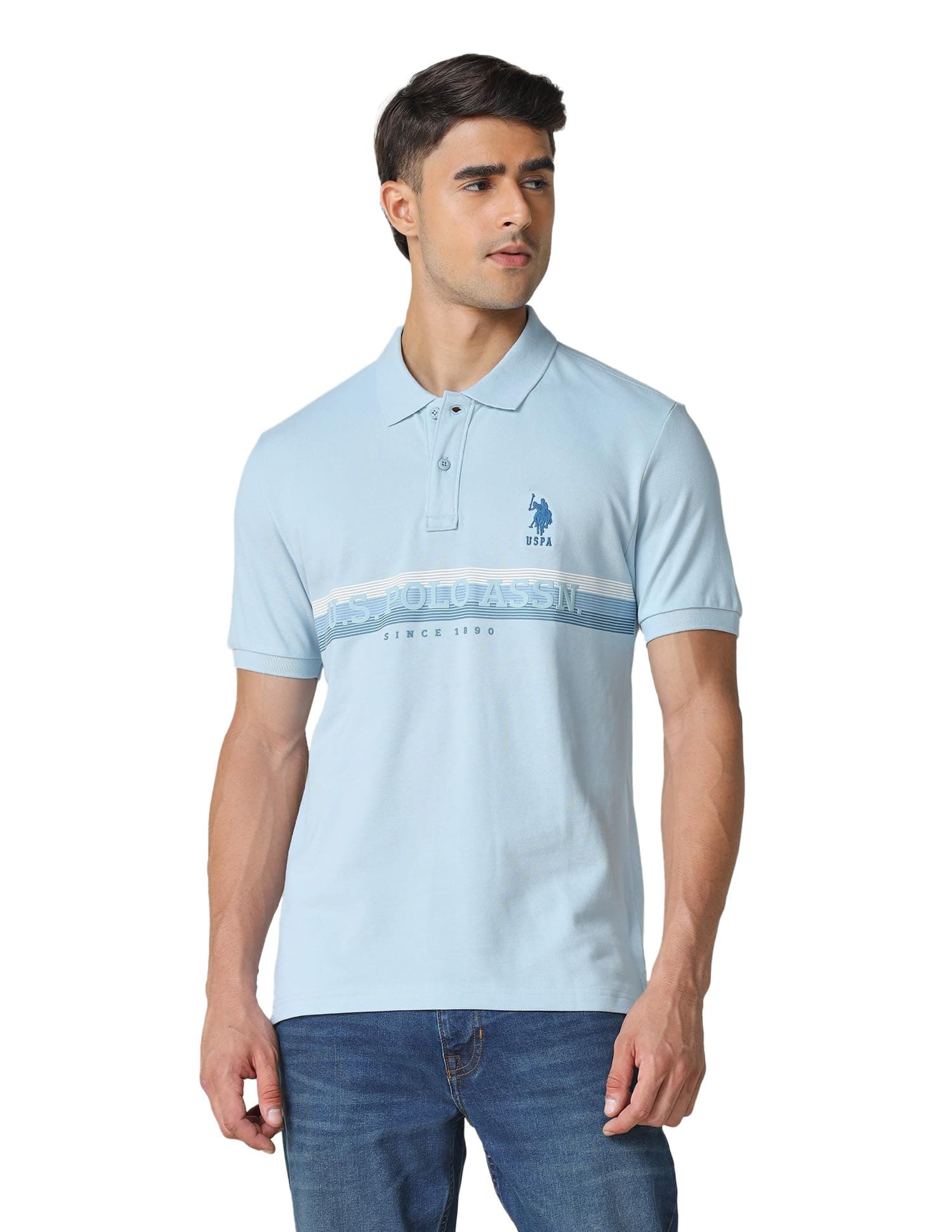 U.S. Polo ASSN. Knitted Regular Fit Polo T Shirts for Men - 100% Cotton, Half Sleeves Mens Tshirt