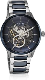 Titan Titan Ceramic Fusion Automatic Blue Dial Silver Dual-Toned Stainless Steel Bracelet Watch for Men-90174KD02