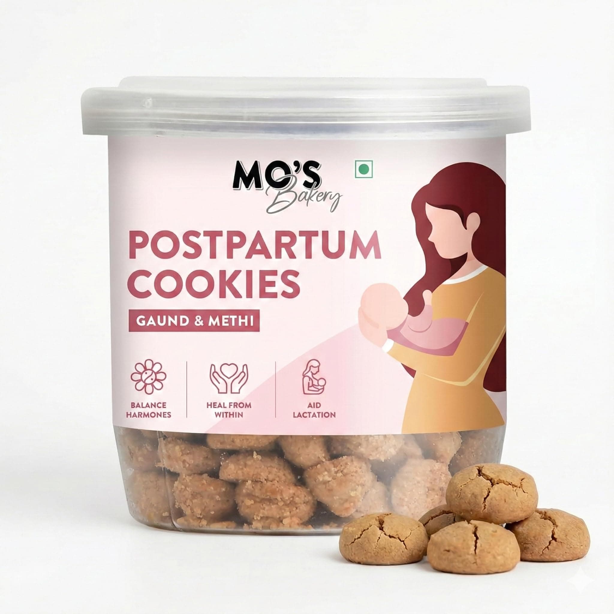 Mo’s Postpartum Cookies – 150g | With Ragi, Almonds, Gond, Jaggery & Healing Spices | Nourishing Snack for New Moms | Supports Lactation & Wellness