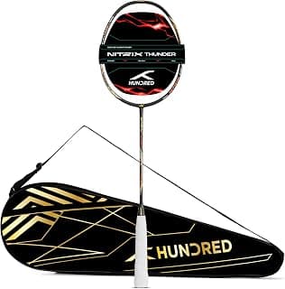 Hundred Nitrix Thunder (Strung) Badminton Racket with Full Cover | ≤32 lbs | Every Shot: Powerful, Precise & Relentless | Superlite Carbon Fibre | Curve² Frame | Graphite Lab Build