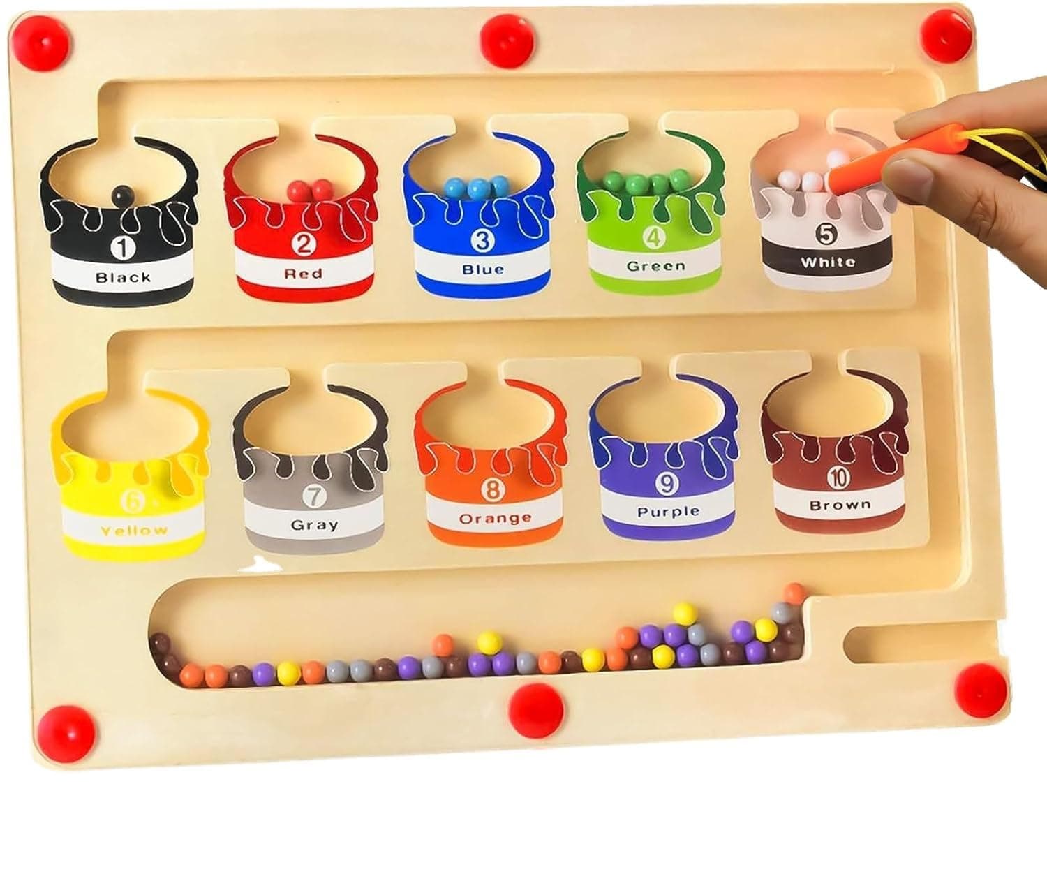 VIVITO Magnetic Color Sorting Maze | Wooden Fine Motor Skill Board Toy with Magnetic Wand | Color & Number Matching Game for Toddlers & Preschool Kids Ages 3–6 | (Pack of 1)