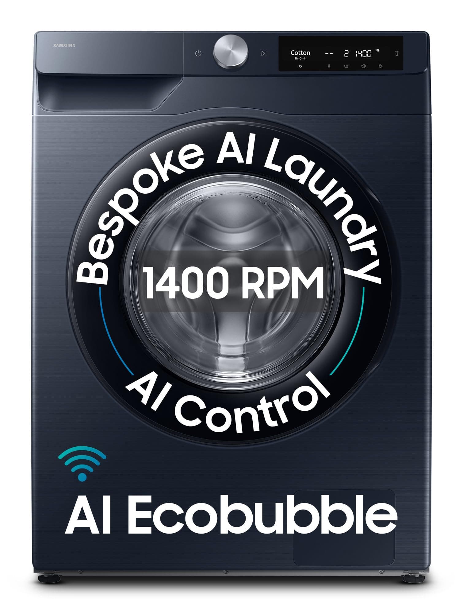 Samsung 12 kg, 5star, AI Control, AI Ecobubble, Super Speed, Wi-Fi, Hygiene Steam with Inbuilt Heater, Digital Inverter, Fully-Automatic Front Load Washing Machine (WW12DG6B24ASTL, Navy)