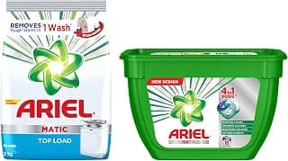 Ariel Matic 4In1 Pods Detergent Pack 18 Ct -For Top & Front Load Washing Machine Only & Matic Top Load Detergent Washing Powder - 2 Kg, 1 Count