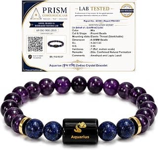 Aquarius Zodiac Bracelet (कुंभ राशि) | Certified Healing Crystal for Calm, Clarity & Emotional Balance | Original Amethyst & Lapis Lazuli | Bracelet for Man & Woman | Gift for Man & Woman