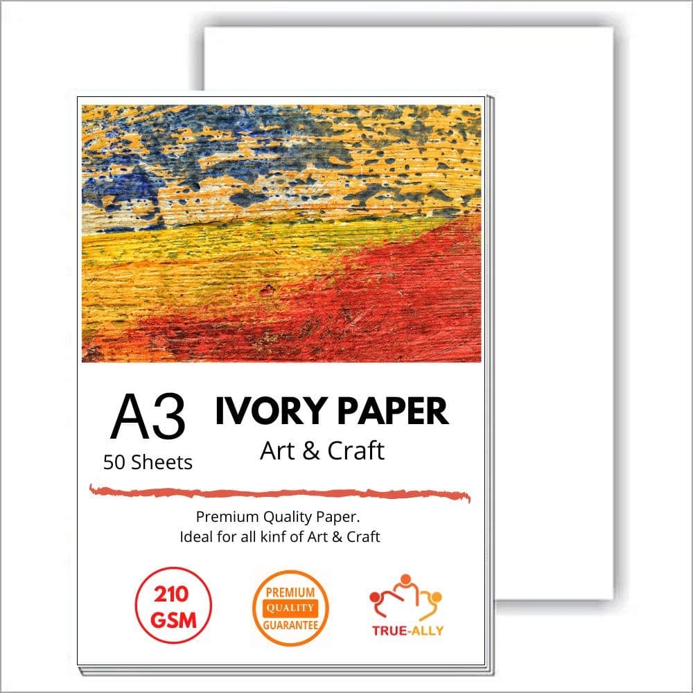 True-Ally 50 sheets A3 Ivory Sheets - 210 GSM, | Sketching and Drawing Paper | Size - 16.5 inches x 11.5 inches x 0.1 inch (A3-50 Sheets)