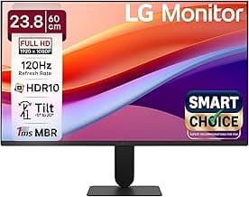LG 24U411A-B Smartchoice 60 cm (24-inch) Full HD (1920 x 1080) IPS Monitor, 3-Side Virtually Borderless, 1ms MBR, 120Hz, sRGB 99%(Typ.), HDR10, Reader Mode, Flicker Safe, VGA, HDMI, Slim Stand, Black