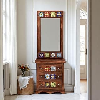 The Attic Baran Dressing Table for Bedroom, Solid Wood, Honey Matt Finish