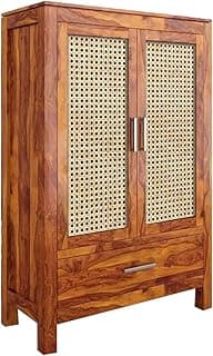 The Attic Hepburn Kitchen Cabinet with Cane Multipurpose Cabinet for Bedroom Living Room Study bar, Solid Wood Bookshelf/Kitchen Cabinet, Honey Matte Finish