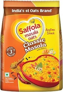 Saffola Masala Oats | 225g | Classic Masala | Tasty, Anytime Snack | Ready in 3 mins | Millets Goodness- with Bajra & Jowar | No maida, No added preservatives | Helps manage weight