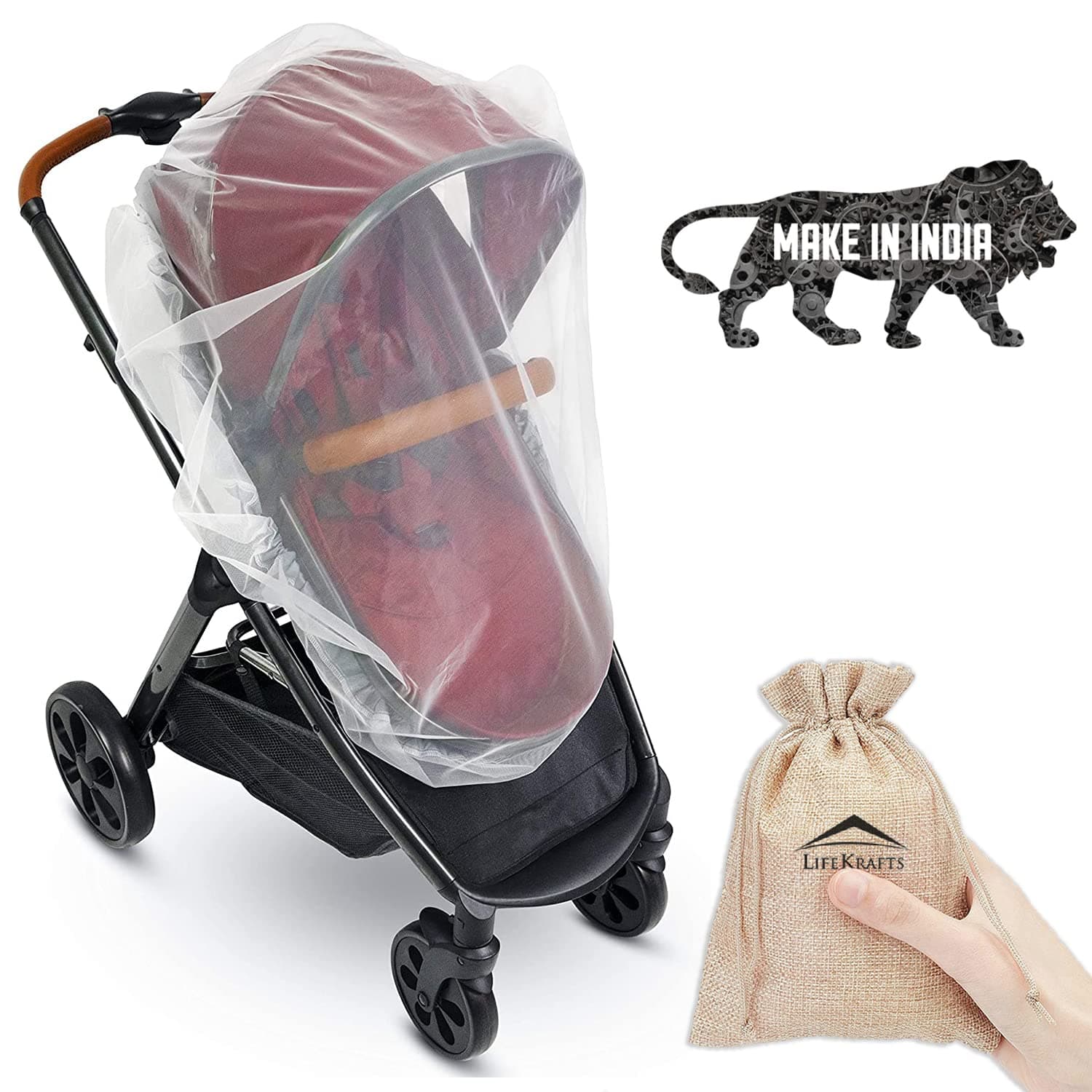 Lifekrafts Stroller Mosquito Net for Baby – New & Upgraded Fabric with Drawstring | Fits Pram, Baby Carrier, Car Seat & Cradle | Indoor & Outdoor Use | 29x21 Inch | White(1 Pack) with Free Carry Pouch