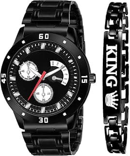 FROZIL Black Dial Stainless Steel Chain Analogue Wrist Watch for Men & Boys's Mens Watch Combo