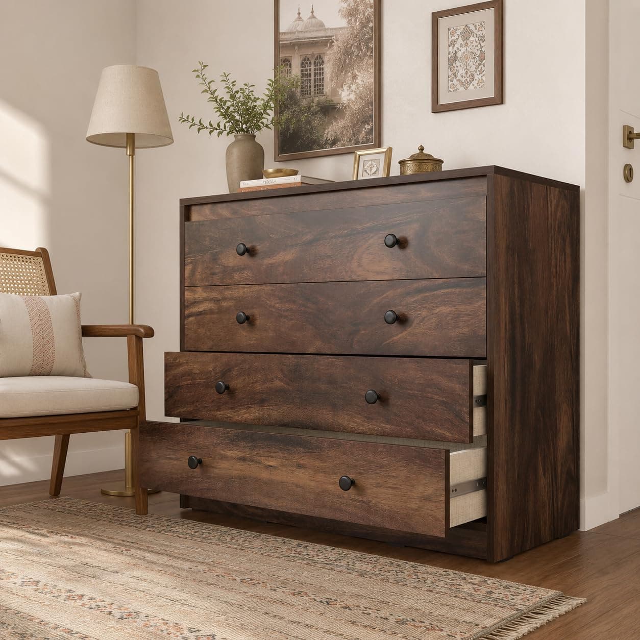 Studio Kook Majestic Engineered Wood Chest of Drawers, 4 Drawers (Junglewood, Matte Finish)
