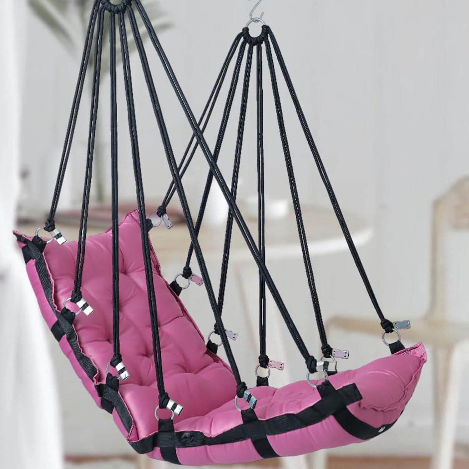 JULJULIA Swing for Balcony Comfortable Cotton Swing Relaxing Jhula for Adults for Home Indoor Outdoor Hanging Seat for Apartment Patio Terrace Garden- 200 kg Weight Capacity - JJ Plain Pink