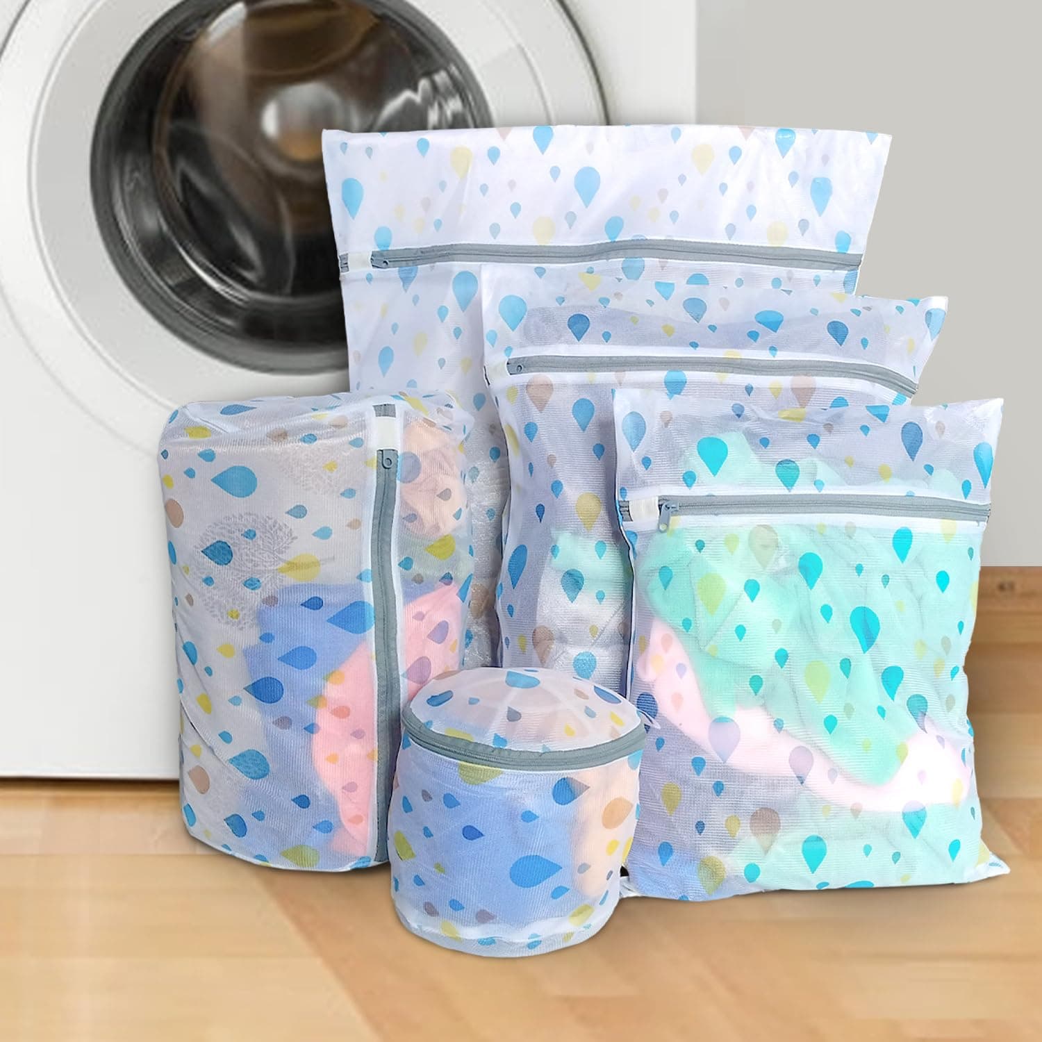 Yellow Weaves Clothes Washing Bags - Mesh Laundry Bag With Zipper for Delicates, 5 Sizes, Reusable for Underwear, Tops, Socks, Pants, Sweaters, Bras and Baby Clothes, Blue
