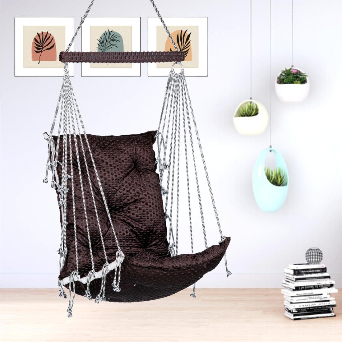 Patiofy Made in India Soft Cotton Hammock Hanging Swing for Adults & Kids/Swing Chair for Home, Indoor, Outdoor/Swing for Home Balcony/Hanging Jhula Chair/Weight-Bearing Capacity 100kgs (Brown)