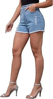 Miss Chase Women's Relaxed Fit Highly Distressed Mid Rise Ripped Denim Shorts