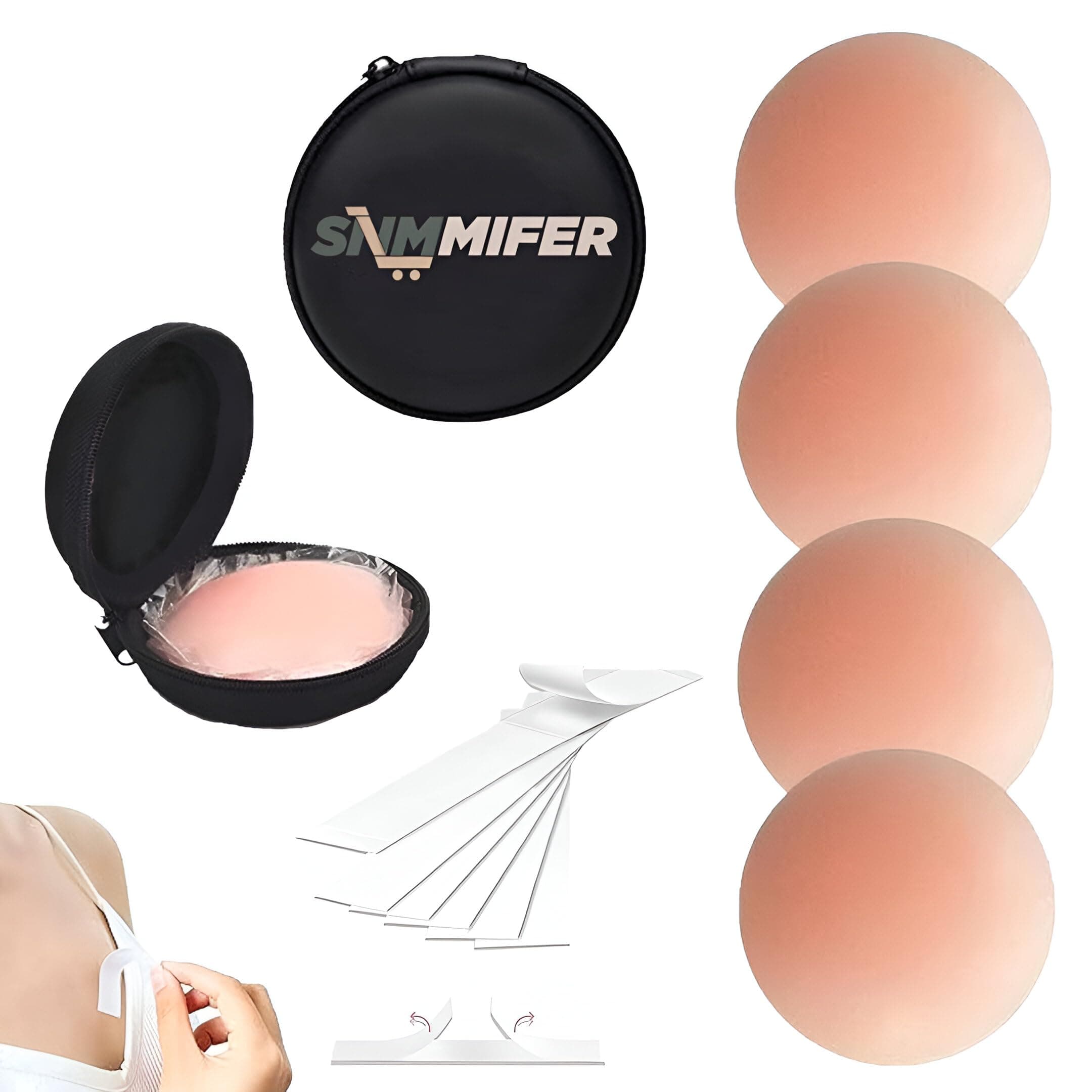 SNMMIFER Silicone Nipple Covers Reusable for Women with Double Sided Tape 36 Pieces, Fashion Clothing Accessory (Nude, Medium, Nipple Cover (2 Pair Combo, 4 Pcs))