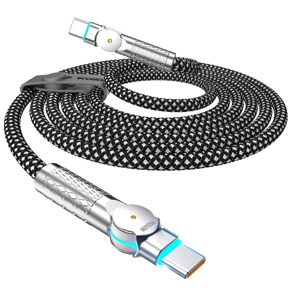 Verilux® 240W Type C Cable Fast Charging with LED, 9.8Ft 180 Degree Flexible C Type Charger Cable, 480Mbps Data Transmission USB C for iPhone 17/17 Pro/17 Pro Max/16/15, Galaxy S25/S24, MacBook