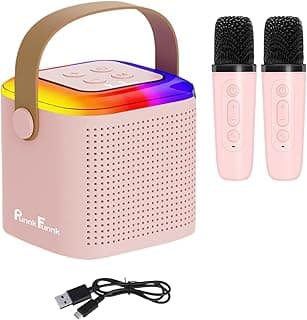 PunnkFunnk Kids Adults with Wireless Mics Portable Karaoke Bluetooth Speaker & Dynamic Lights Birthday Gift for Girls, Boys & Toddlers Ages 4,5,6,7,8,9,10,12+ Year Old Home Outdoor Travel (Pink)