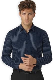 Peter England Men's Slim Fit Full Sleeve Striped Formal Shirt | Cotton Rich | Wonder Fabric | Pin Point Oxford