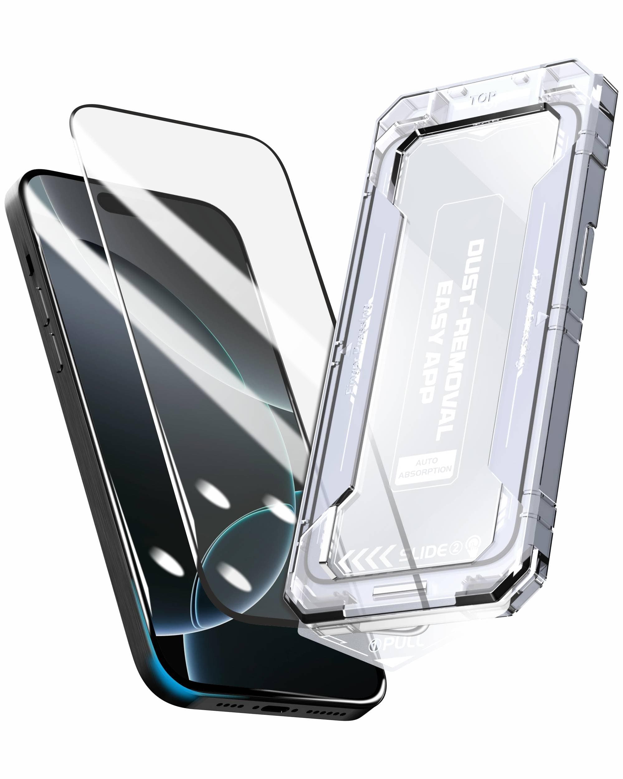 Affix 2 Pack for iPhone 17 and iPhone 16 Pro Full Coverage Tempered Glass, Screen Protector Guard with Easy Fix Installation Tool, 9H Hardness Shatterproof, HD Clear Scratch Resistant