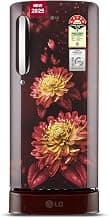 LG 185 L, 5 Star, Direct-Cool, Smart Inverter Compressor, Single Door Refrigerator with Fast Ice Making (GL-D201ASFU, Scarlet Florance, Runs on Home Inverter, Moist 'N' Fresh & Base stand with drawer)
