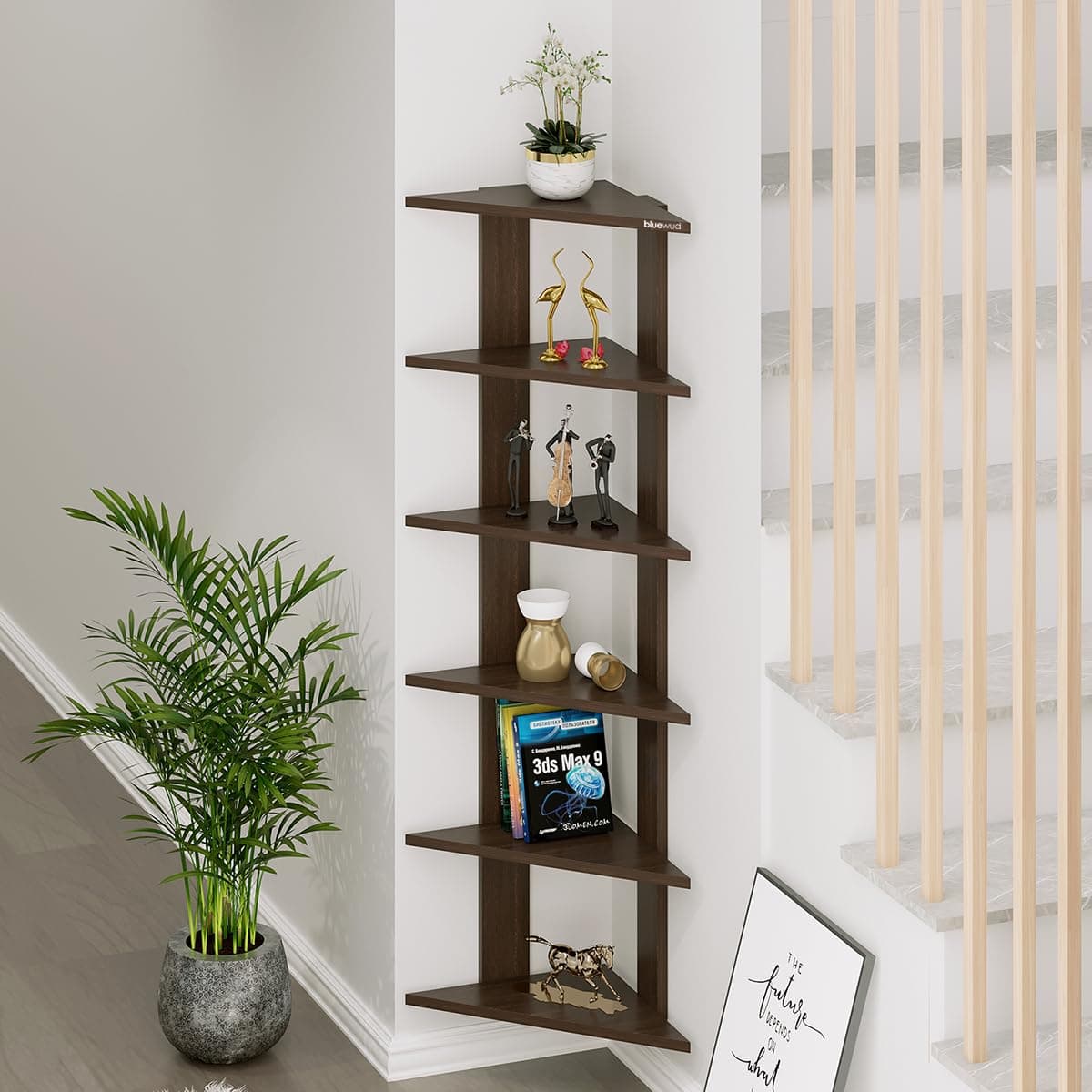 BLUEWUD Braine Engineered Wood Multipurpose Wall Decor Floating & Free Standing Shelf Display Rack Decorative Hall Décor for Living Room Home Furniture (6 Triangle Shelves) (Wenge)