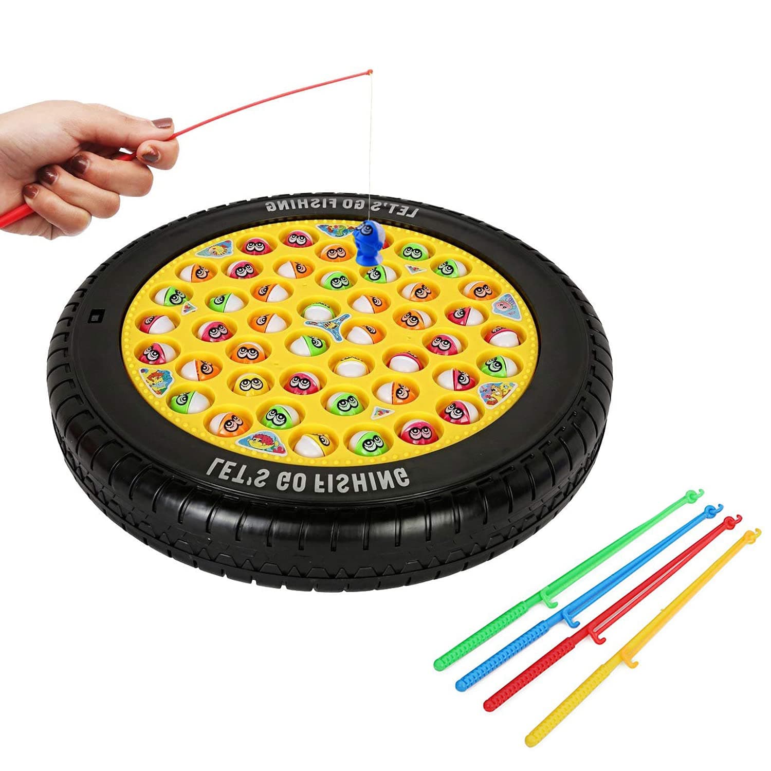 KIPA GAMING Fish Catching Game, 45 Fishes with Big Round Pond & Fish 4 Catching Sticks for Kids Girls Boys Toddlers Age 2 3 4 5 6 7 8 9 Years