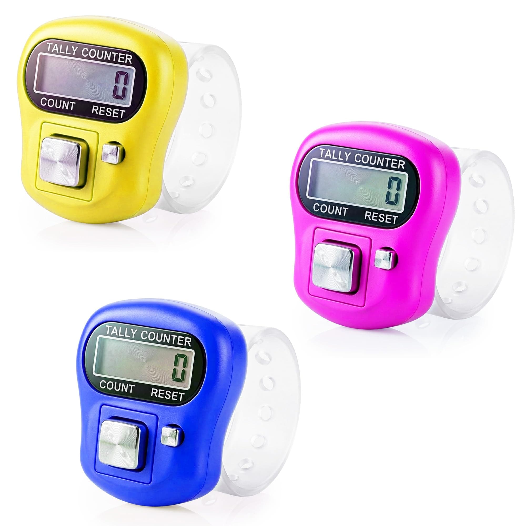 Finger Ring Tally Counter, Pack of 3, 5 Digit Hand Clicker Tally Counter Multicolour with Clear Visible Numbers, Useful for Various Counting Purposes (Random Colour)