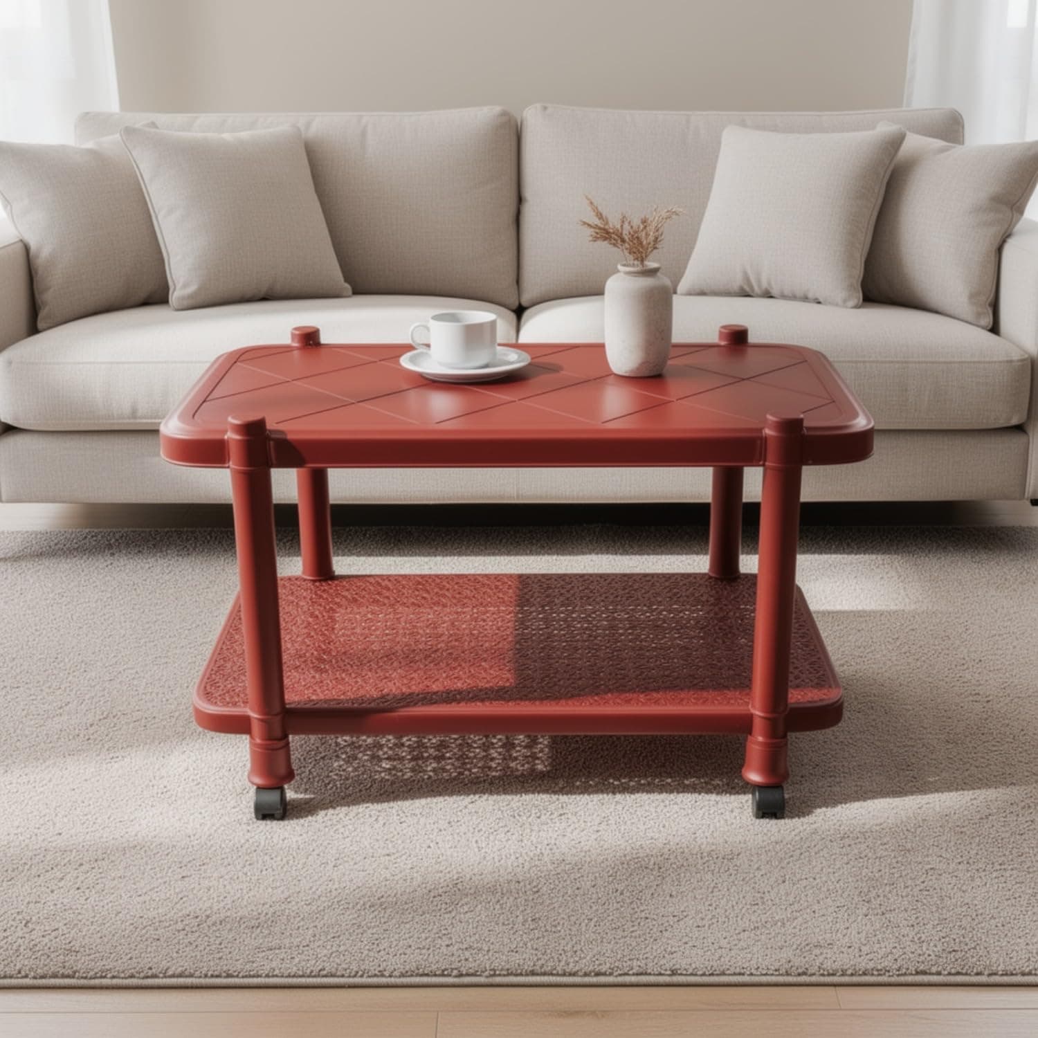 wow craft Center Trolley Coffee Table with Wheels |Tea Table |Teapoy for Home |Living Room |Office & Outdoor | Maroon, DIY