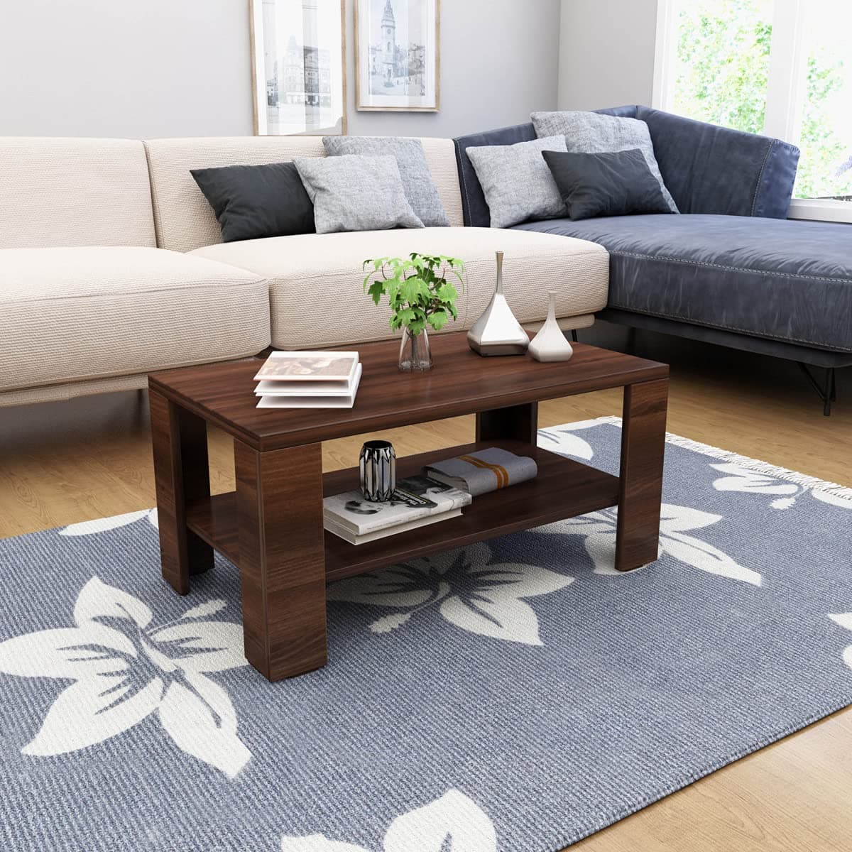 Home Centre | Helios Bill Coffee Table | Center Table with Shelf Storage | Engineered Wood | Brown | 80 x 45 x 38 cm | 1 Year Warranty