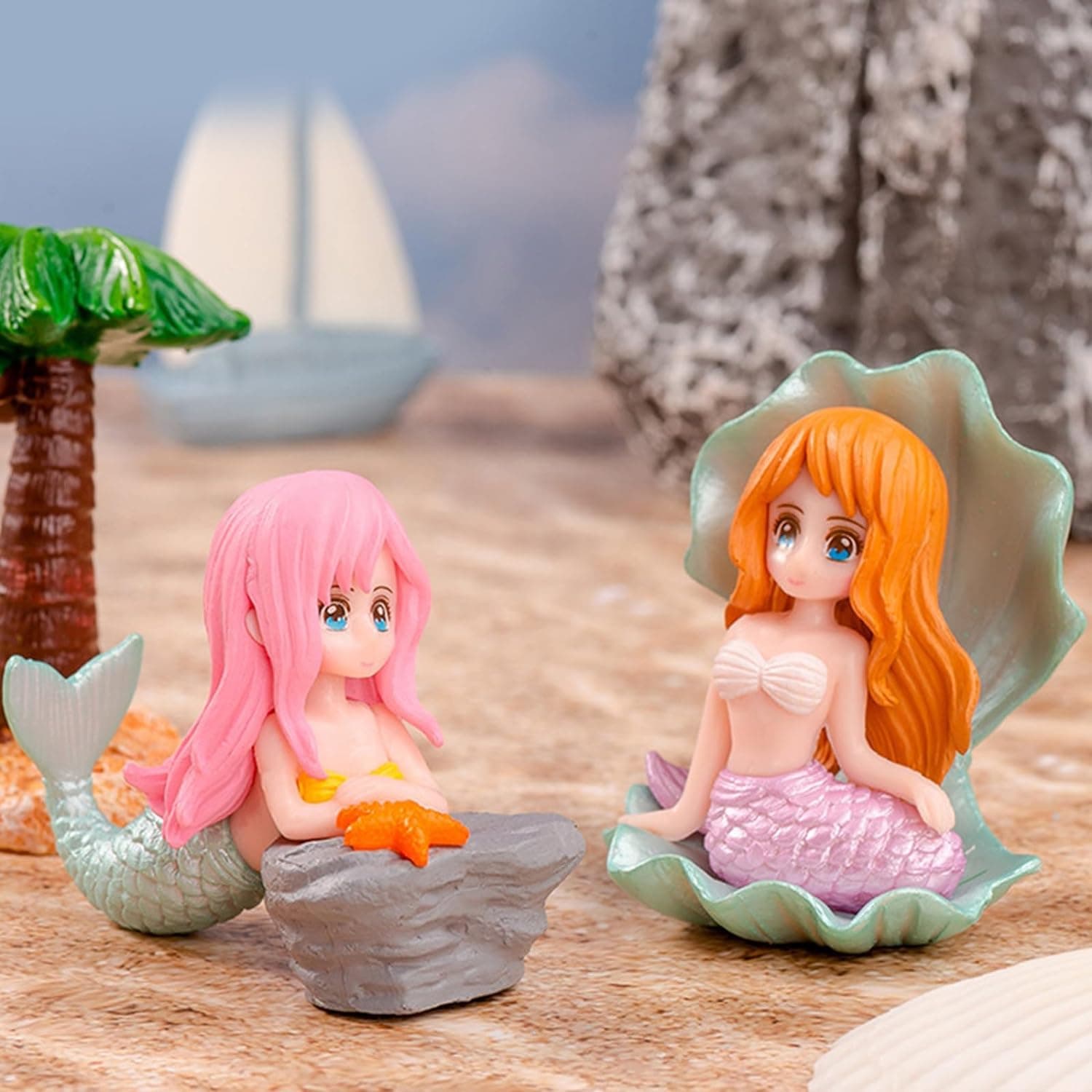 VAYINATO® Miniature Mermaid Cute Resin Toys for Aquarium Fish Tank Decoration and Desk, Terrarium, Cake and Indoor DIY Decorations (2 Pcs Any Mermaid) By Petzifeworld