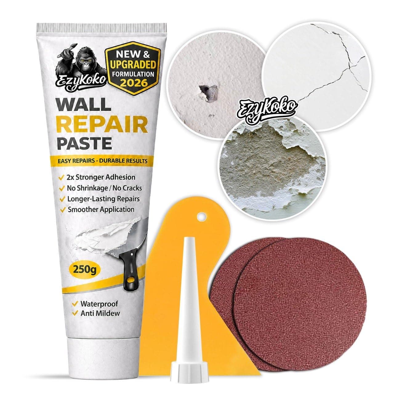 EzyKOKO Wall Repair Paste tube for Filling Cracks and Holes, Easy wall repair kit Waterproof crack filler paste wall mending agent (250g)