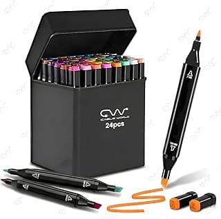 Cable World Dual Tips 24 Colors Markers Set, Art Markers for Adult Coloring Books, Artist Drawing Sketch Markers Set with Fine & Brush Tip (24 Pcs)