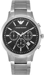 Emporio Armani Mens Chronograph Stainless Steel Watch (Black_Free Size)