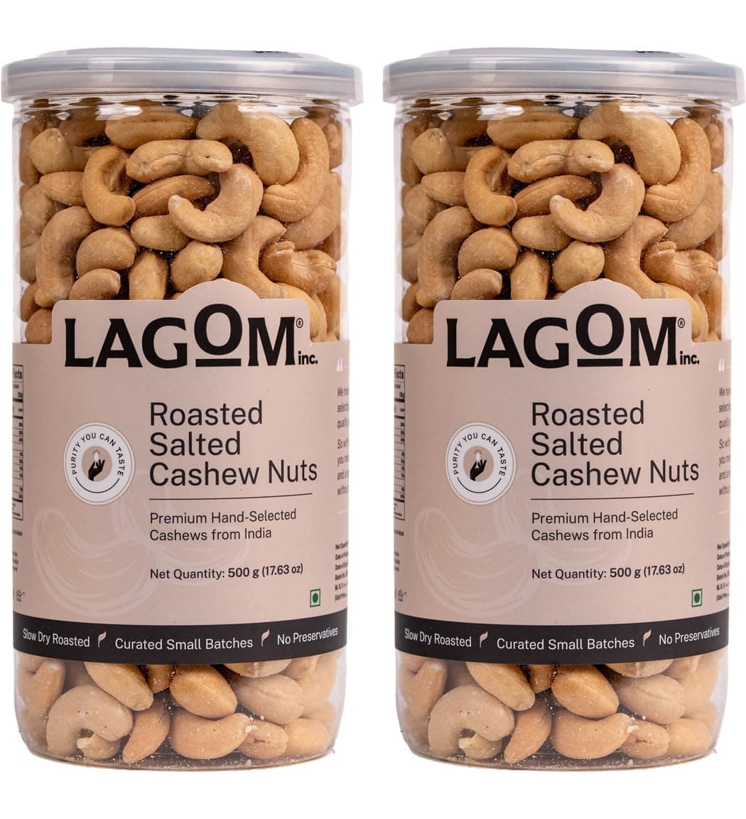 Lagom Roasted Salted Cashew Nuts 1 kg | Lightly Salted Kaju, Dry Roasted | Small Batch Roasted, Crunchy & Flavorful | No Preservatives | Vegan, Gluten Free, Non-GMO