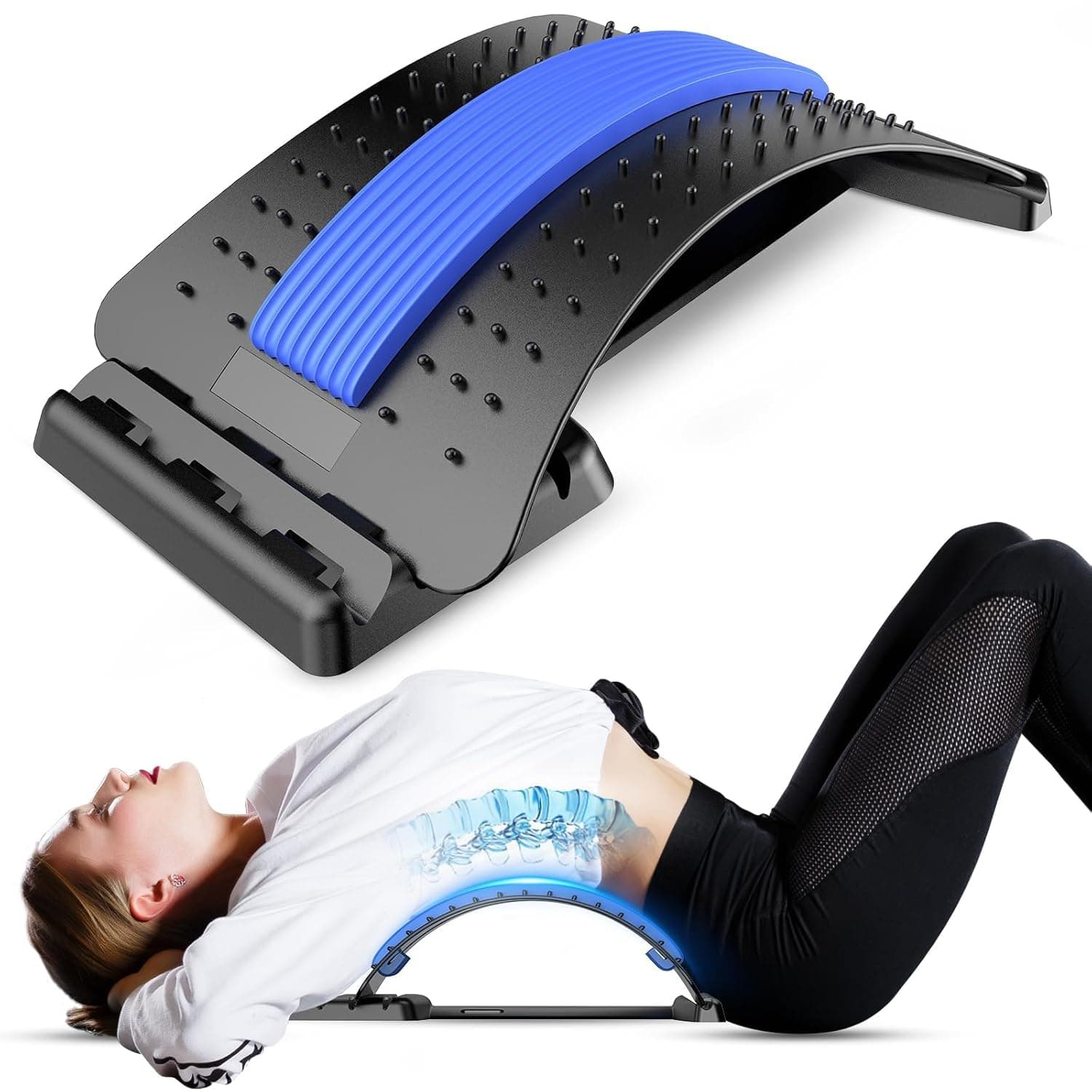 JD FRESH Multi-Level Back Support for Pain Relief/Lumbar Spine Support with Magnetic Acupressure Points/Adjustable Posture Corrector & Spinal Curve Relaxation Massager for Lower & Upper Back/Bed/Chair