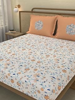 Portico New York Signature - Serenity Essence 180 TC Cotton Orange Queen Bed Fitted Sheet with 2 Pillow Covers